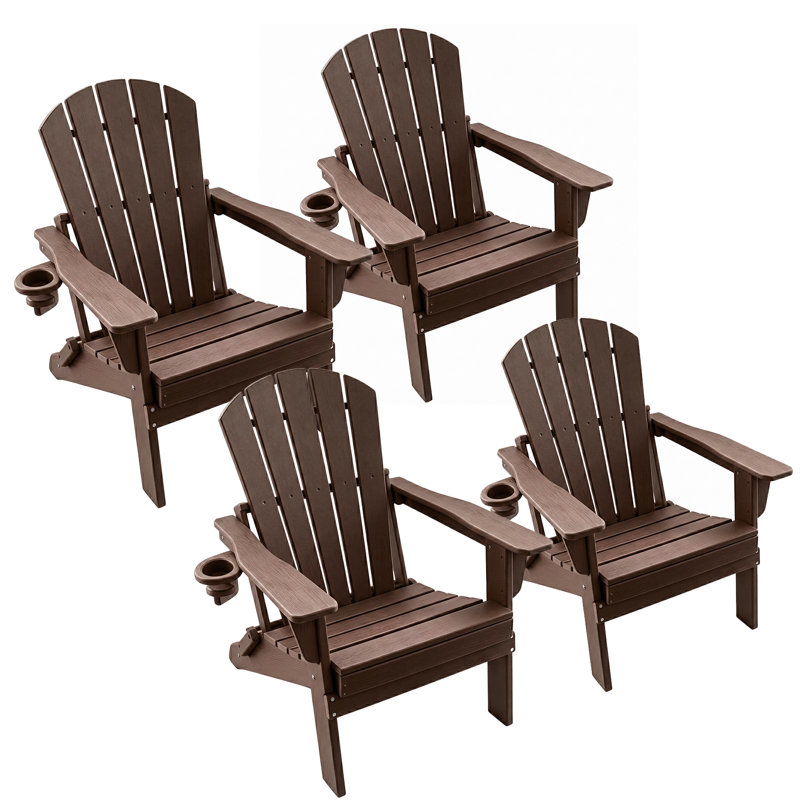 HDPE Folding Adirondack Leisure Chair - Large Space, Suitable For All Weather, Supports Multiple Cup Types, Low Maintenance Needs, Weighs 400 Pounds, COFFEE 4PCS