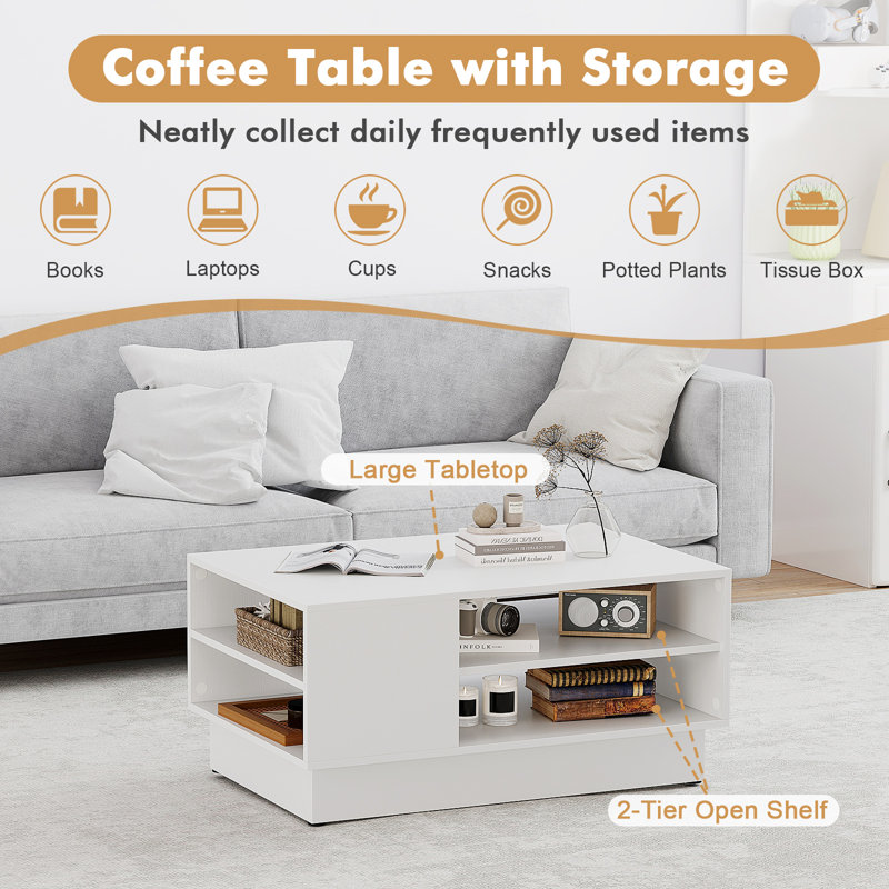 Coffee Table with Storage, White