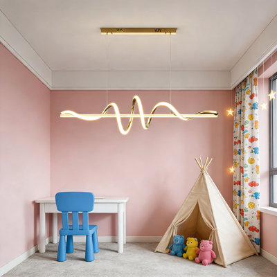 Luminaire suspendu ondulé pour salle à manger, style nordique moderne et luxueux, long luminaire linéaire à DEL pour îlot de cuisine et bar