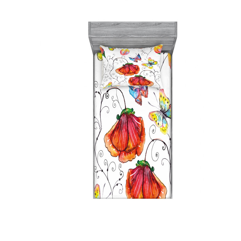 Microfiber Floral Sheet Set, Twin XL Sheet Set with Fitted Sheet