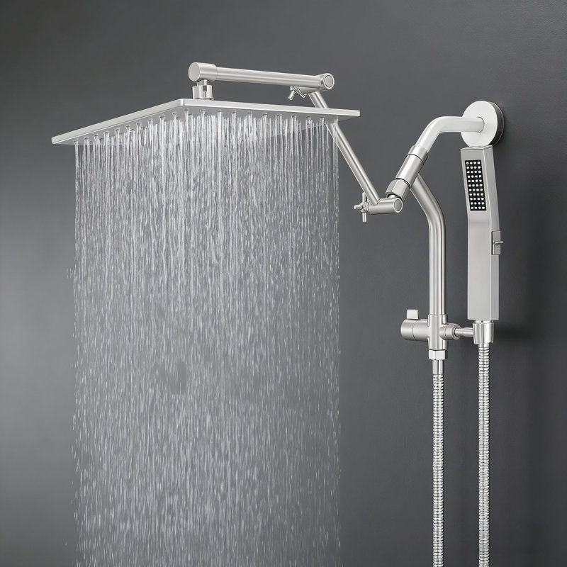 10 Inch All Metal Rain Shower Head With Handheld Built-In Power Wash Mode, With 16" Adjustable Extension Arm, Brushed Nickel