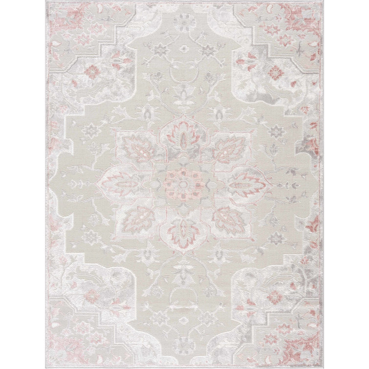 Rectangle Katriena Oriental Machine Woven Polypropylene Area Rug in Pink