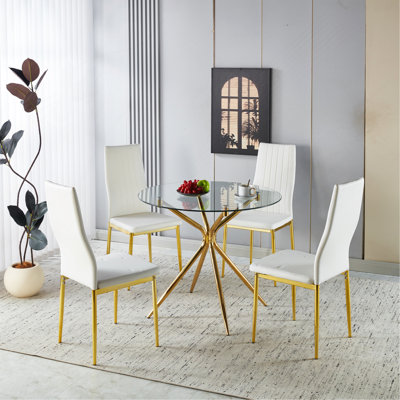 Ensemble de salle à manger 1 + 4,5 pièces, table de salle à manger Mid-Century pour 4 à 6 personnes avec plateau en verre, table de salle à manger à piédestal, table basse de loisirs.