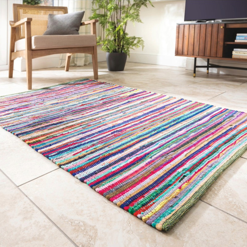 Nisbet Chindi Handwoven Multicolour Rag Rug, Rectangle 70 x 140cm