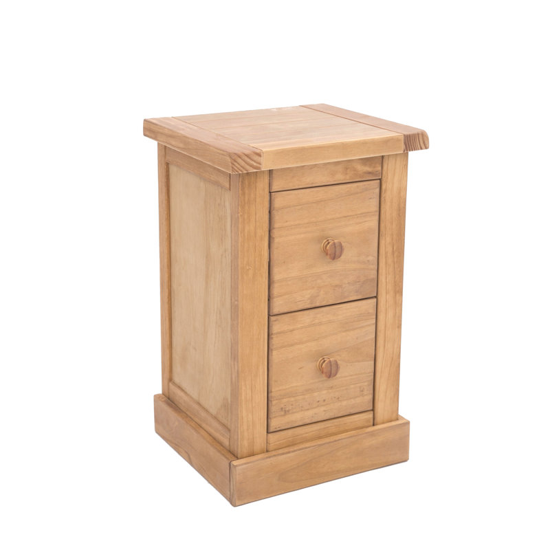 35cm W Solid + Manufactured Wood Bedside Table, Wood Knob, Waxed