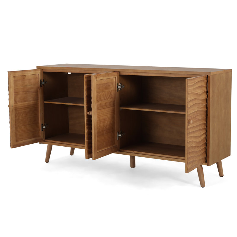 Frankie Mid-Century Modern Wood Sideboard With Wavy Textured Doors And Adjustable Shelves