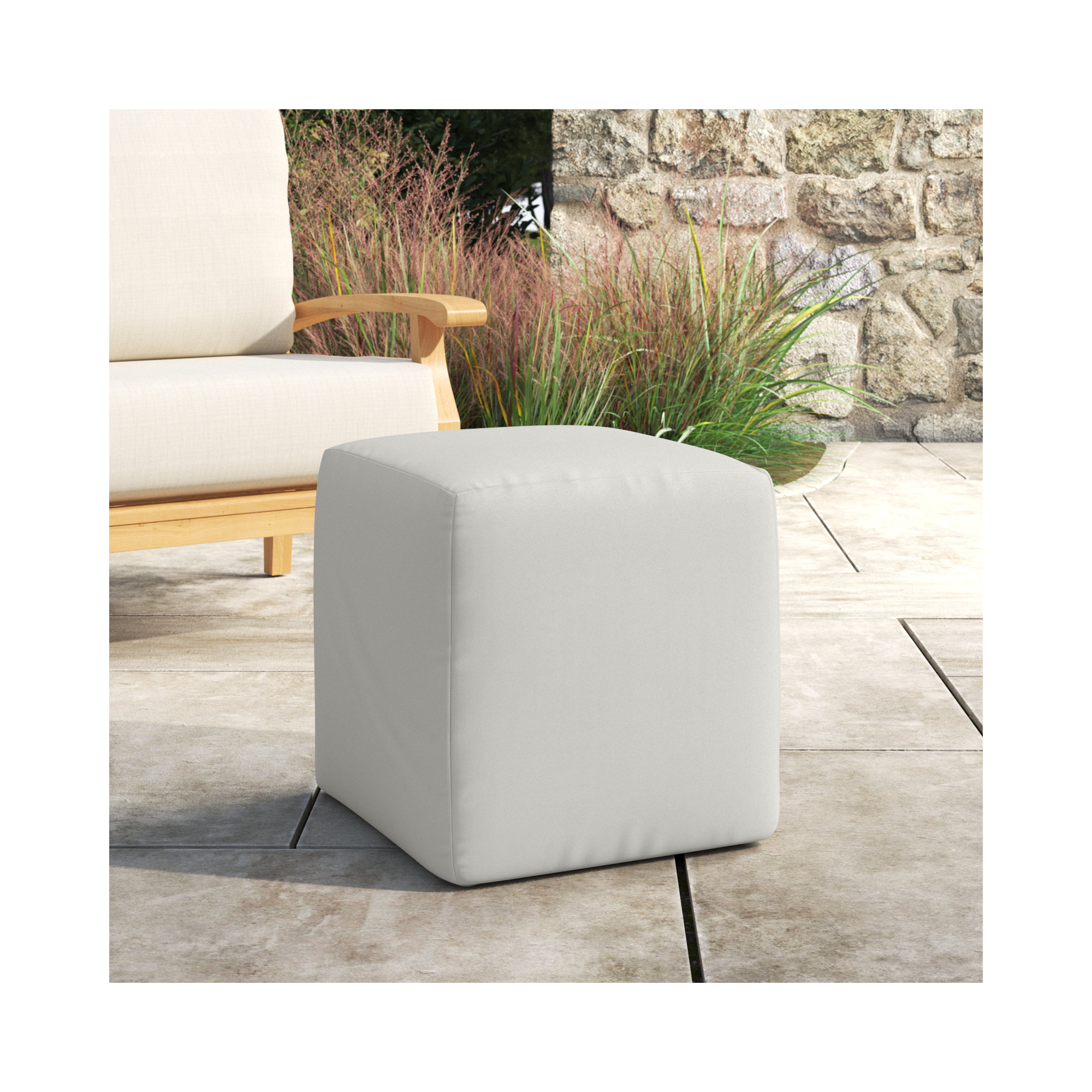 Upholstered Outdoor Ottoman, Canvas Natural