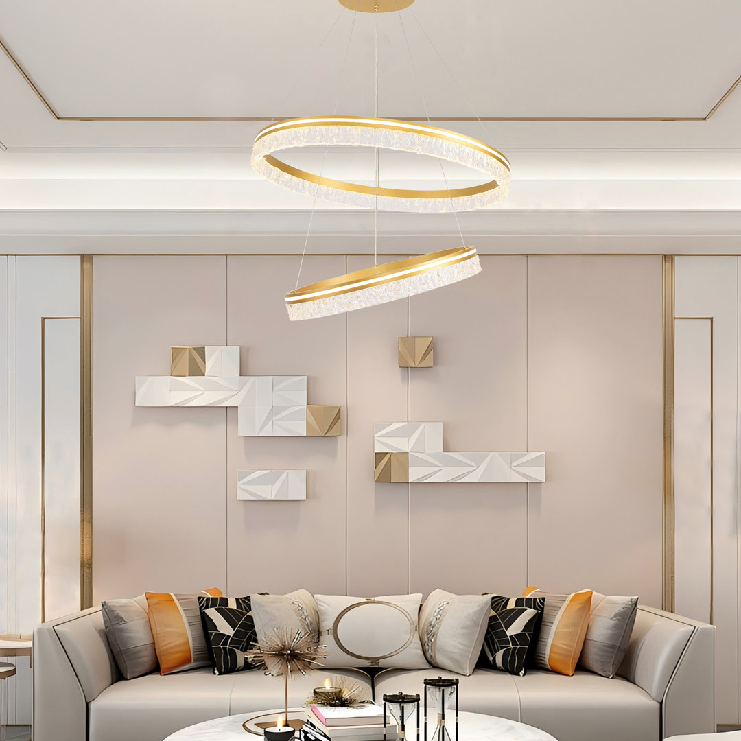 2 Ring Chandelier Modern Led Pendant Lights Dimmable With Remote Height Adjustable Light Fixtures Wrought Studio™ 