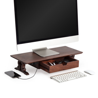 Coyt Wood Monitor Stand with Drawer & USB Port