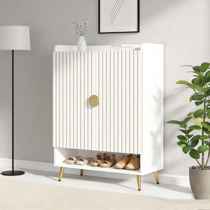 Adjustable Shelves Shoe Cabinet Storage Organizer, White