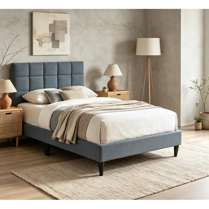 Structure de lit double avec tête de lit réglable, lit plateforme tapissier en velours, aucun sommier requis, support à 12 lattes robuste, structure de lit à profil bas, disponible en bleu, rose, gris et gris anthracite, facile à assembler