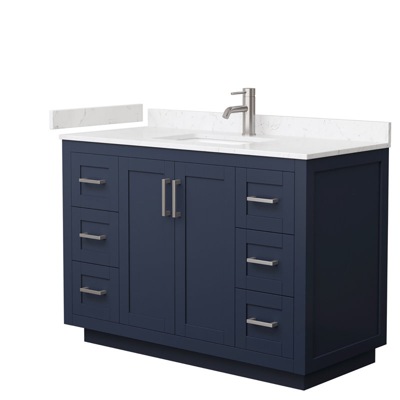 Miranda 48" Freestanding Single Bathroom Vanity with Cultured Marble Top, Carrara Cultured Marble, Brushed Nickel, Dark Blue