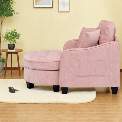 Sofas with Storage, Pink Corduroy 2 Seat Modern Chaise for Small Home