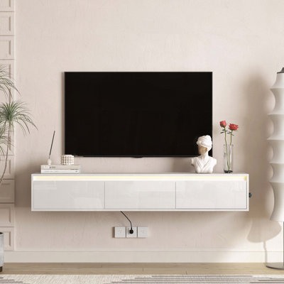Floating TV Stand with LED Lights and Power Outlet