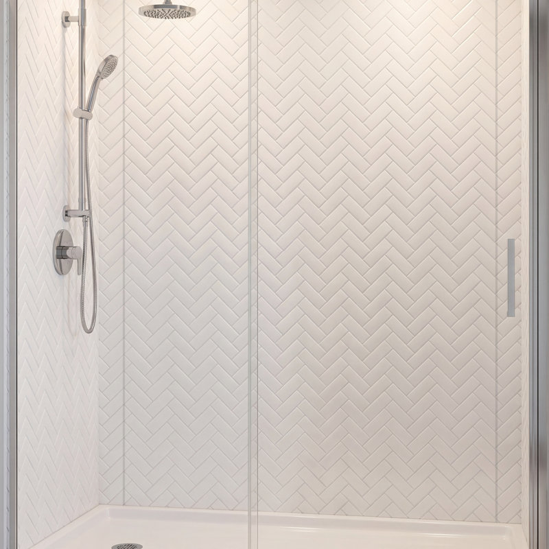 Carreau à chevrons - Mirroflex - Panneau mural de baignoire et douche - Blanc brillant
