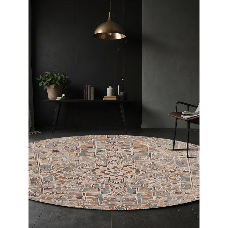 Tapis gris lavable à la machine, Rond 4 pi