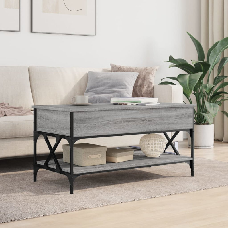 Mahood Lift Top Four Leg Coffee Table with Storage, Grey Sonoma, 50cm H x 100cm W x 50cm D