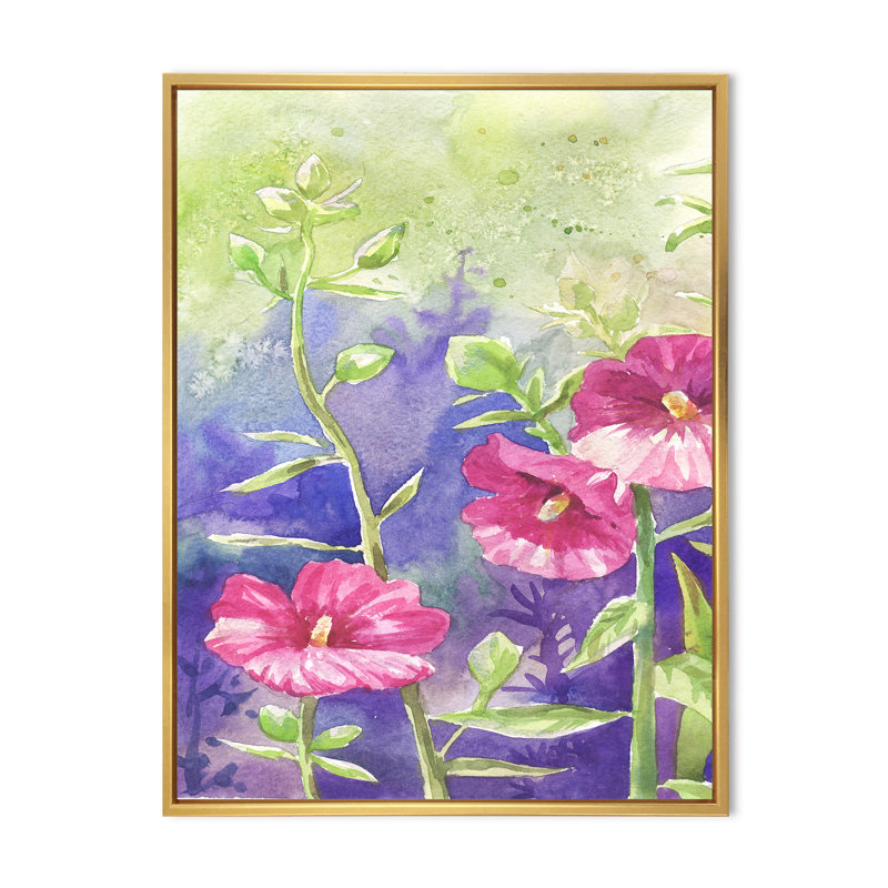 Floraison de la mauve mauve en fleurs, H 20 po x l 12 po x P 1 po, Cadre flottant doré