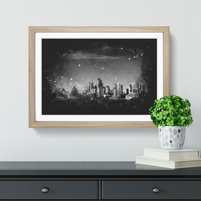 Sydney Australia Skyline - Picture Frame Graphic Art Print, 33cm H x 45cm W x 2cm D, Oak Framed