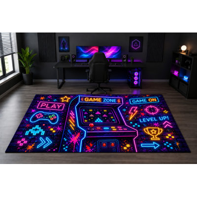 "Ultra Thin" 5' x 7' Play Game Zone Area Rug for Kids Room, Bedroom, Living Room and Home Office, Soft Low Pile Carpet with Non-Slip Silicone Backing