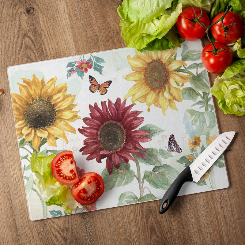 Sunflower Splendor Rectangular Tempered Glass Cutting Board