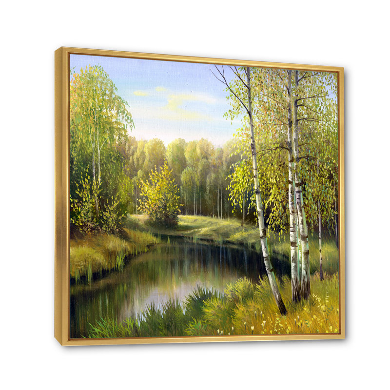 «Beautiful Summer River Green Landscape V», peinture sur toile encadrée