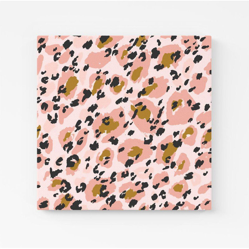 Hand Drawn Pink Leopard - Wrapped Canvas Print, 16cm H x 16cm W x 3.8cm D