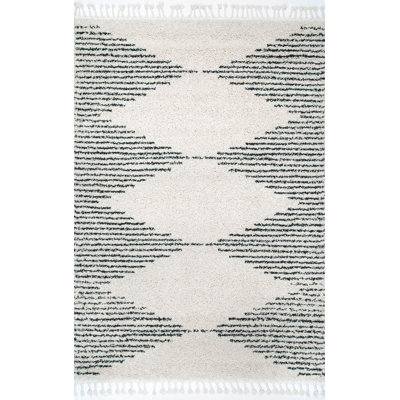 Reserve Trellis Shag Area Rug for Living Room Bedroom Dining Room Nursery, Off White/Charcoal