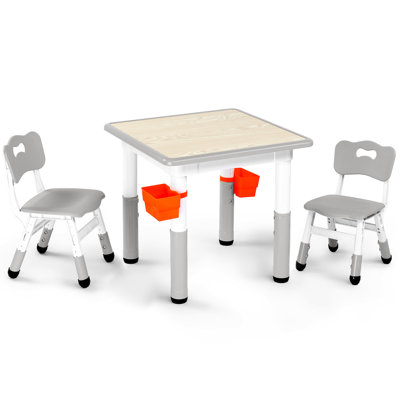 Wood Grain Table Kids Table & Chair Set With Adjustable Height