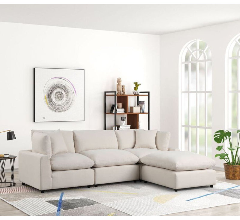 Canapé modulaire 4 pièces Donneshia, Mélange de lin beige