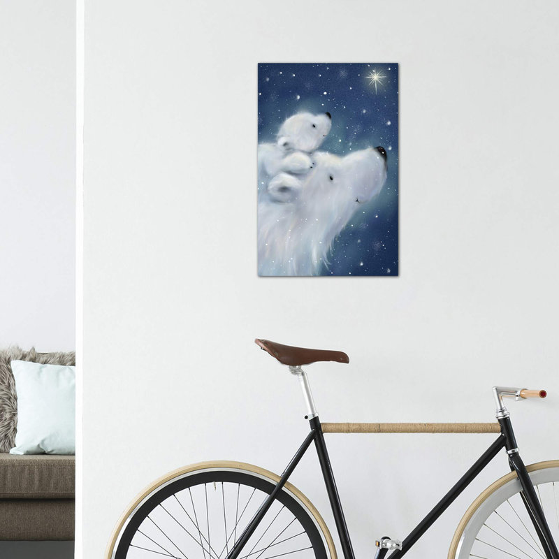 «Polar Bear and Cub II» par Makiko - impression d'art graphique, H 26 po x l 18 po x 1,5 po, Toile tendue, Pas de tapis