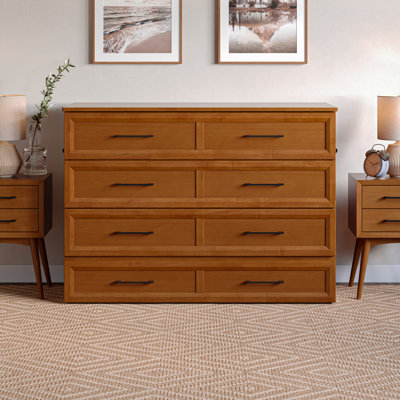 Tucson Wood Murphy Bed Chest with Storage Drawer, Built-in Charging station and Mattress