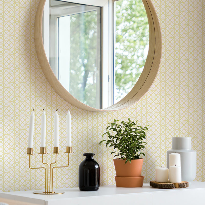 Lisbeth 10.06m x 52.07cm Semi-Gloss Wallpaper Roll, Yellow