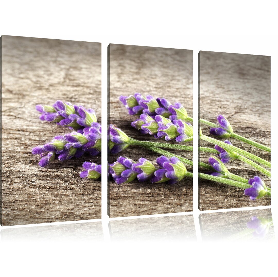 3-tlg. Leinwandbilder-Set „Liegender frischer Lavendel“, Fotodruck