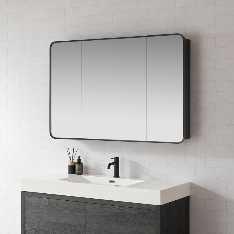 Lagos 48 in.W x 32 in.H Rectangular Framed Medicine Cabinet with Mirror, Brushed Black