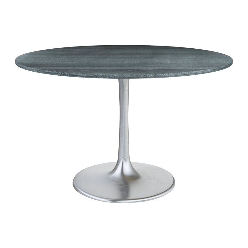 Round Marble Top Metal Base Dining Table, 48" x 48" , Blue/Silver