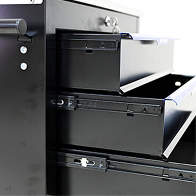 Chariot multifonctionnel à 4 tiroirs avec roues - noir et bleu. Fabrication en acier robuste. -Roulement pour un fonctionnement en douceur. Verrou de rangement supplémentaire 4 roues d'armoire bleues. Fabrication. Espace généreux
