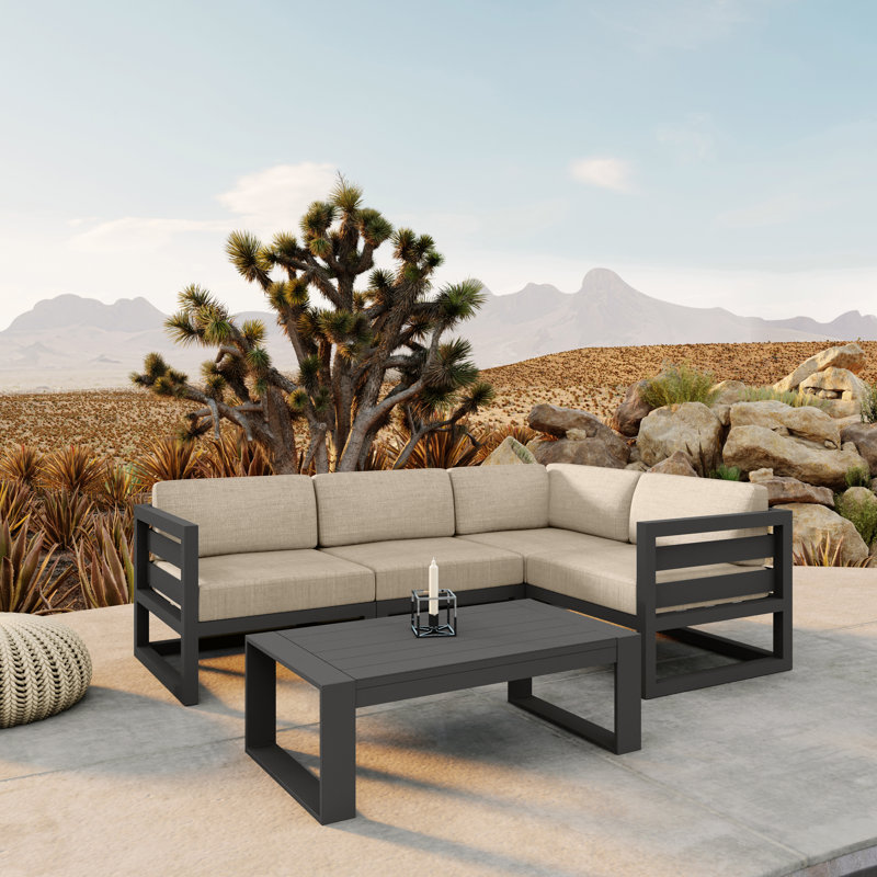 Avion 5 Piece Sectional Set - Black, Canvas Charcoal Sunbrella® Canvas, Slate