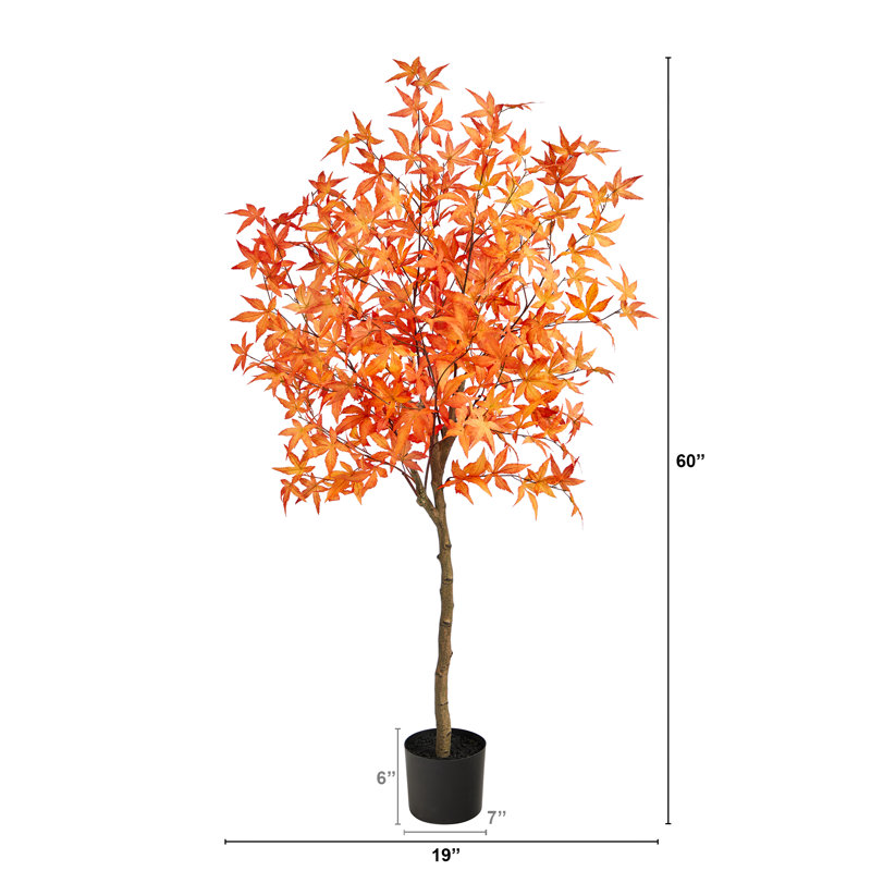 Faux Maple Tree in Pot Liner, 60" H x 19" W x 12" D, Orange