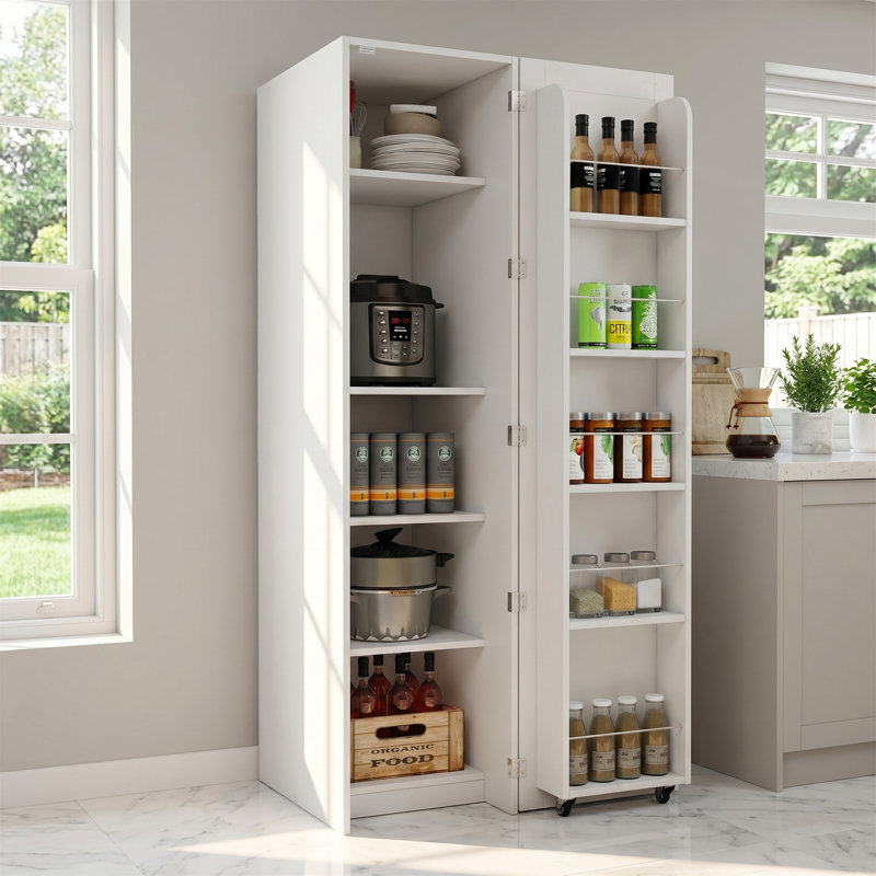Buffet blanc autoportant avec portes et tablettes, convenant à la cuisine, au salon et à la salle à manger, Blanc