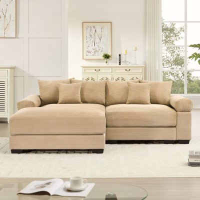 Canapé modulaire surdimensionné en forme de L 92 po Cloud, tissu en velours côtelé doux, avec méridienne, accoudoirs larges à assise profonde, conception ergonomique, 6 coussins décoratifs, assemblage facile, pour les salons, les salons, les chameaux