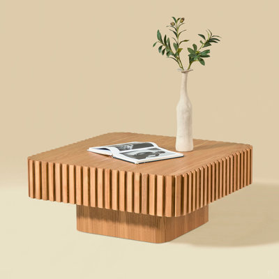 31.5 Inch Modern Handcraft Drum Coffee Table Square Coffee Table for Living Room,Small Wooden Coffee Table with Sturdy MDF Pedestal