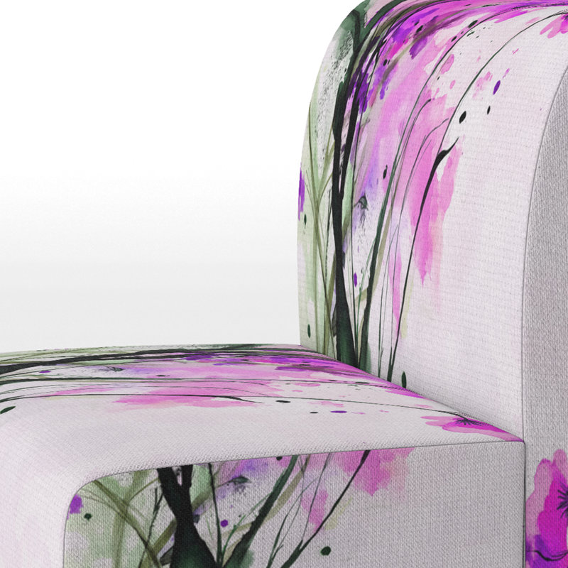 Fauteuil de chambre abstrait tapissier à motif floral abstrait orange, Rose / Noir / Blanc