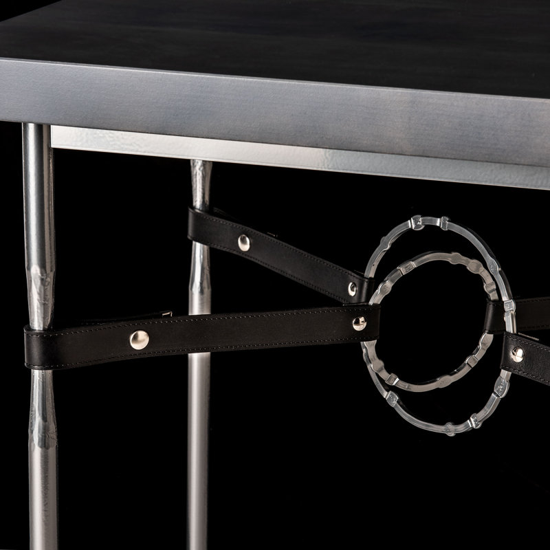 Table d'appoint Equus, Blanc, Cuir noir, Argenté