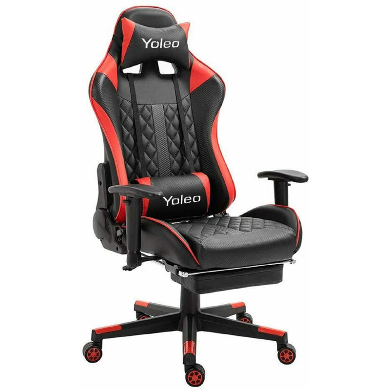 Yoleo Adjustable Reclining Ergonomic Faux Leather Swiveling PC & Racing Game Chair, Red