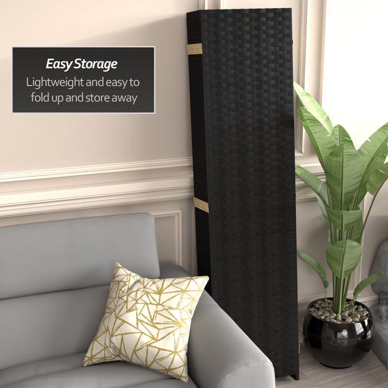 70.75" x 140" 8 Panel Room Divider, 70.75" H x 140" W x 0.75" D, Black, 8