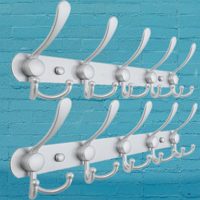 Heavy Duty Wall Mounted Coat Rack With 5 Triple Hooks, Stainless Steel For Entryway (Silver, 2-Pack)