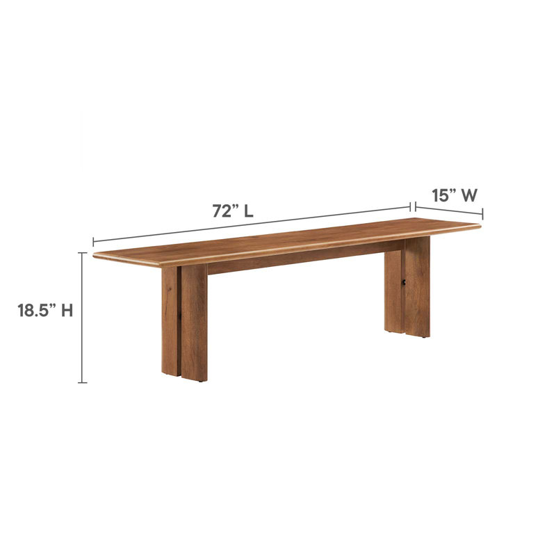 Modway Amistad Wood Dining Table and Bench Set, Walnut, 30" H x 54" L x 86" W