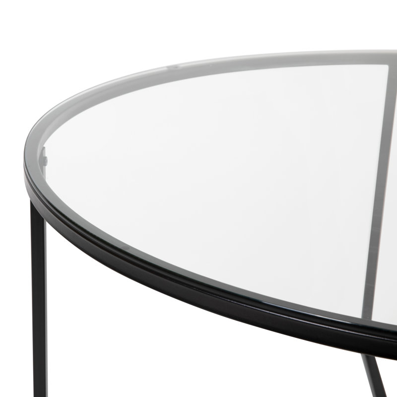 Modern Laminate Coffee Table with Crisscross Frame, Clear, Matte Black