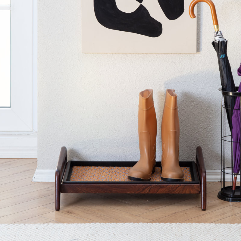 Support à bottes en bois massif de qualité supérieure avec tapis en fibre de coco naturelle - Rangement pour chaussures